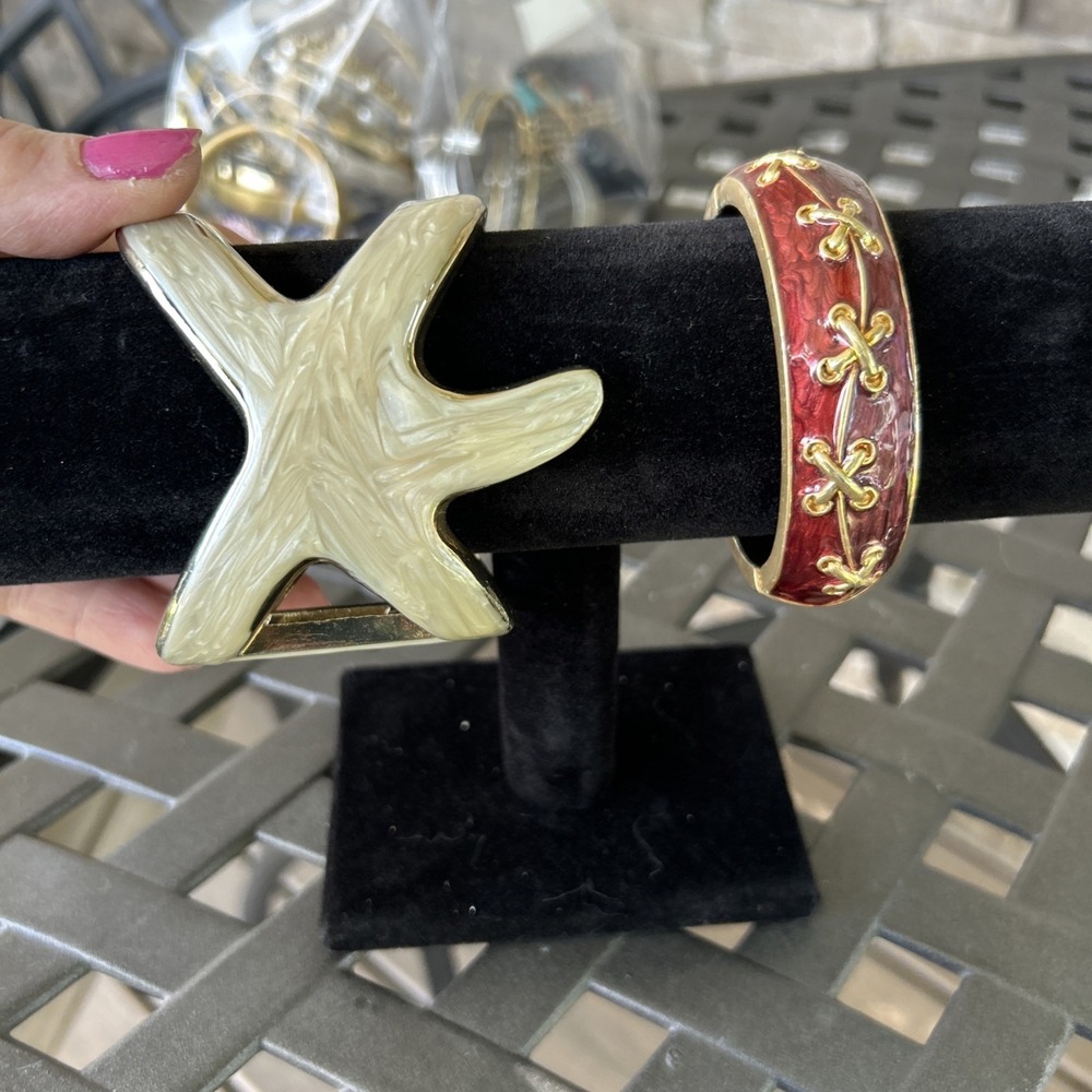 Lot 2 80's Vintage Bangle Cuff Bracelets Enamel